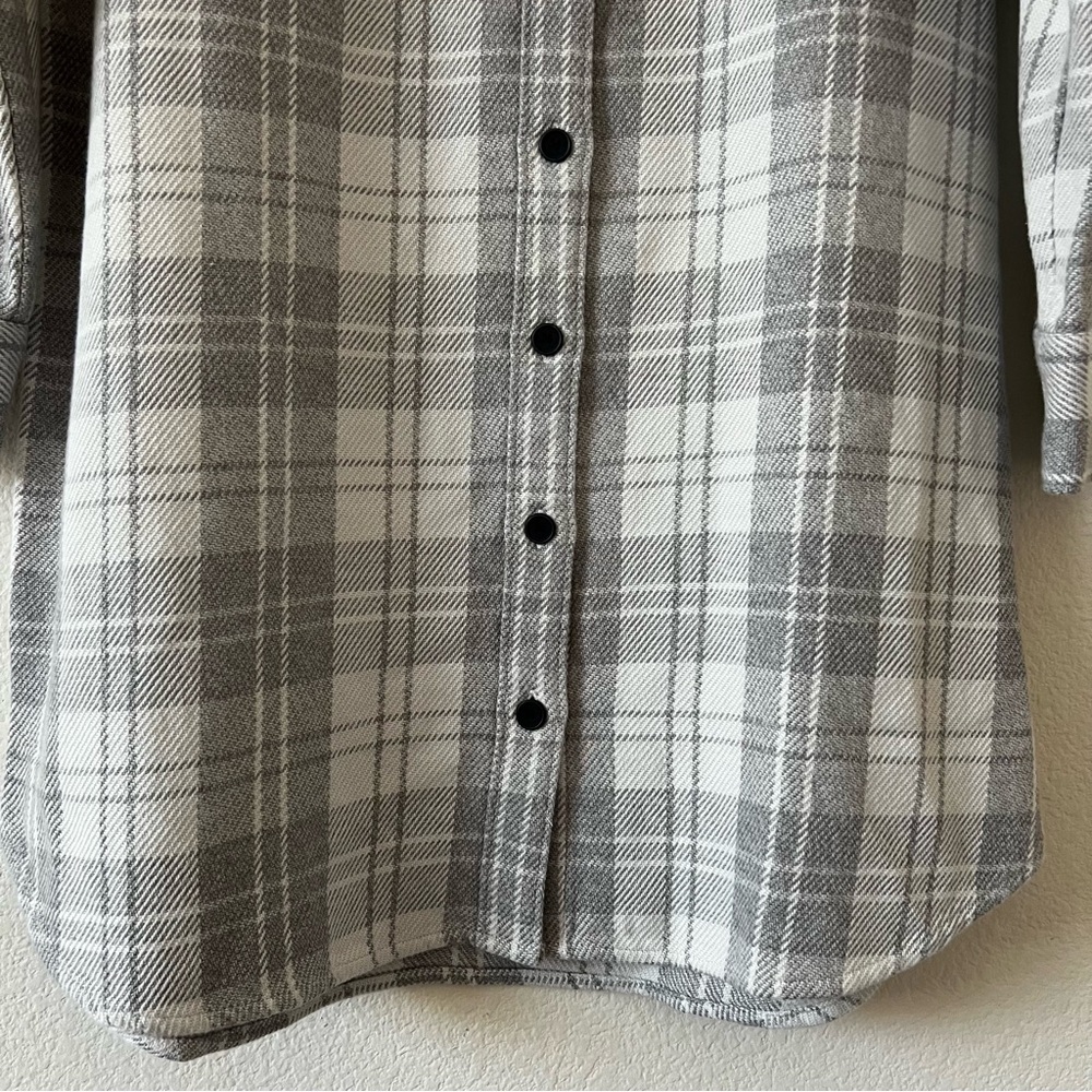 NWT Outerknown Blanket Shirt Dress Organic Cotton Plaid Grey White L - Picture 9 of 16